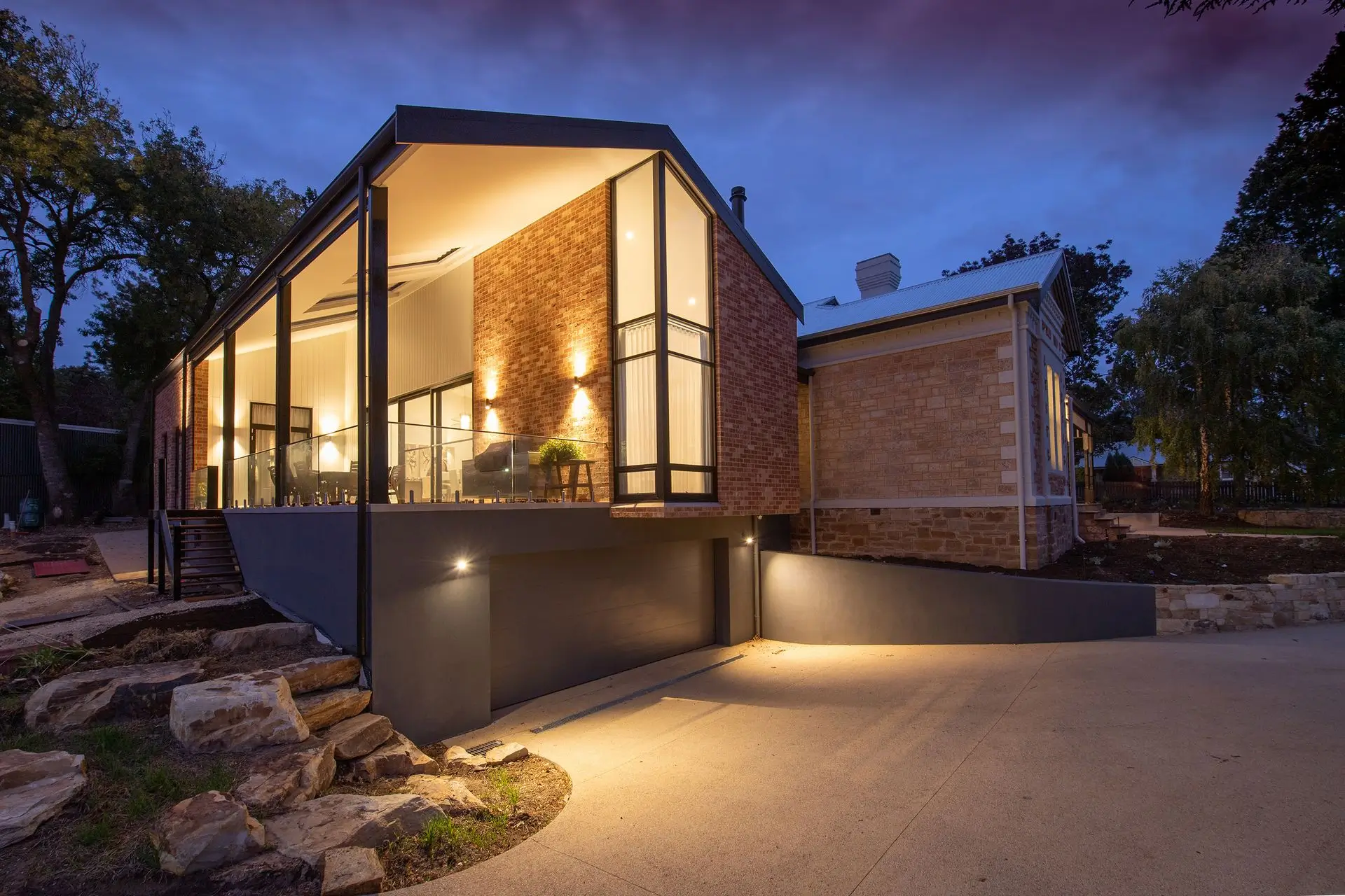 Modern Home Exterior Renovated at Dusk